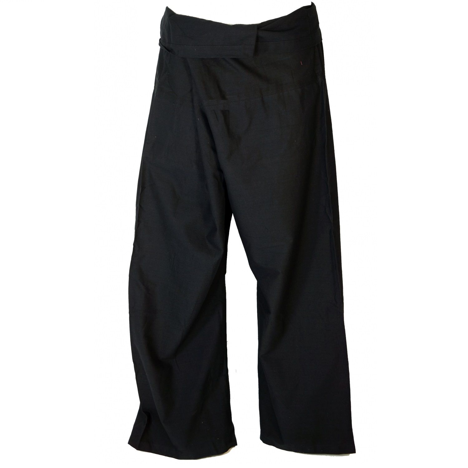 Tajskie spodnie rybaczki wykonane z mocnej bawełny, spodnie do jogi, jeden rozmiar - gładkie, czarne