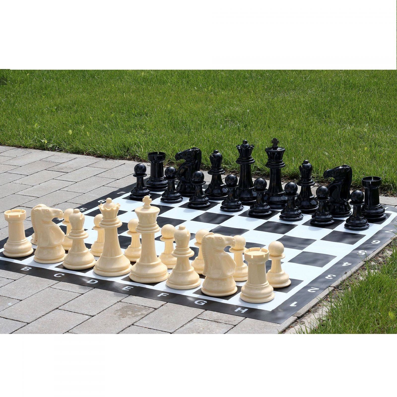 Mały zestaw do szachów ogrodowych król 20cm - figury + szachownica winylowa