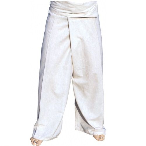Tajskie spodnie rybackie z solidnej bawełny, spodnie kopertowe, spodnie do jogi, jeden rozmiar - białe 